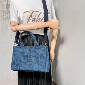 2-Way Denim Canvas Tote Bag Blue