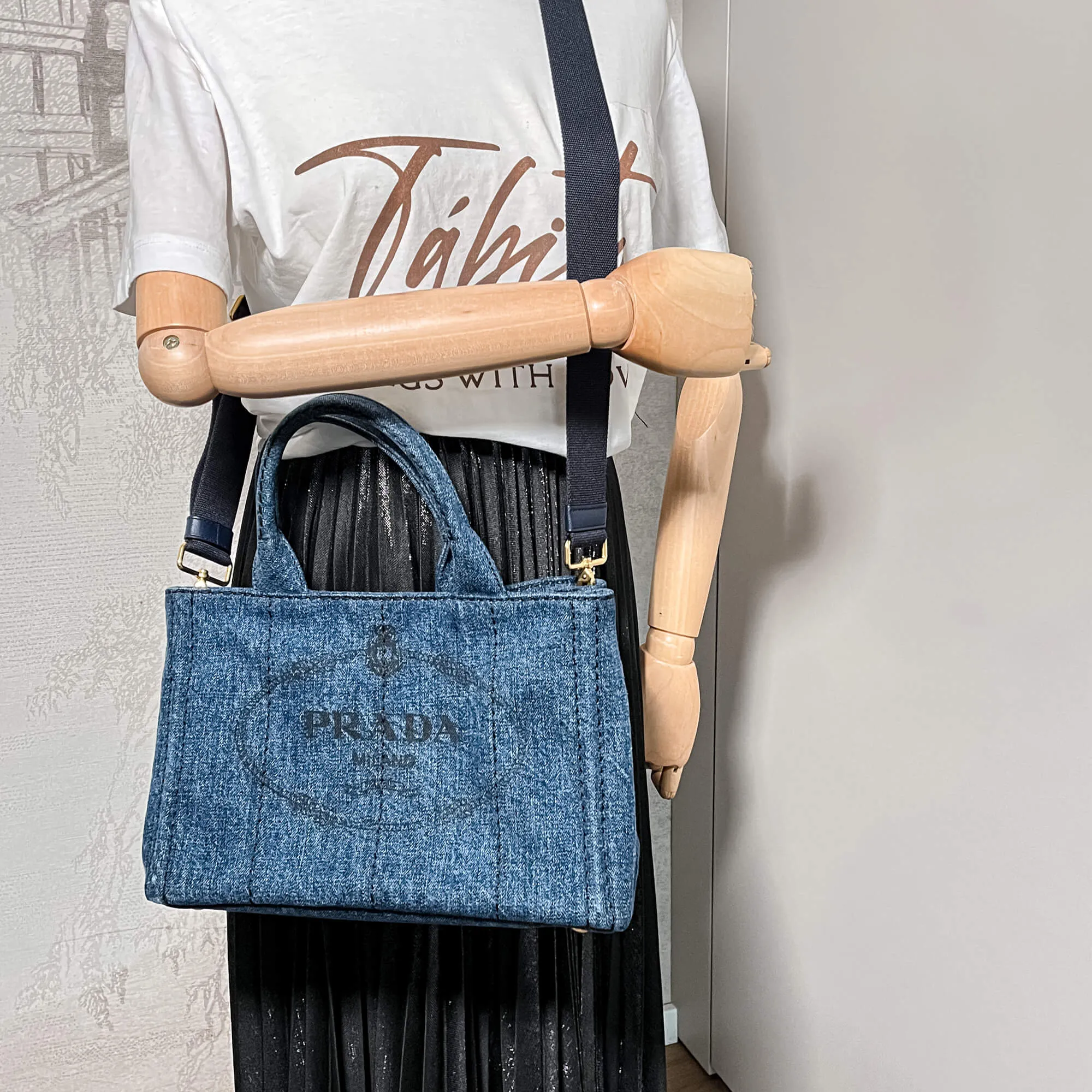 2-Way Denim Canvas Tote Bag Blue