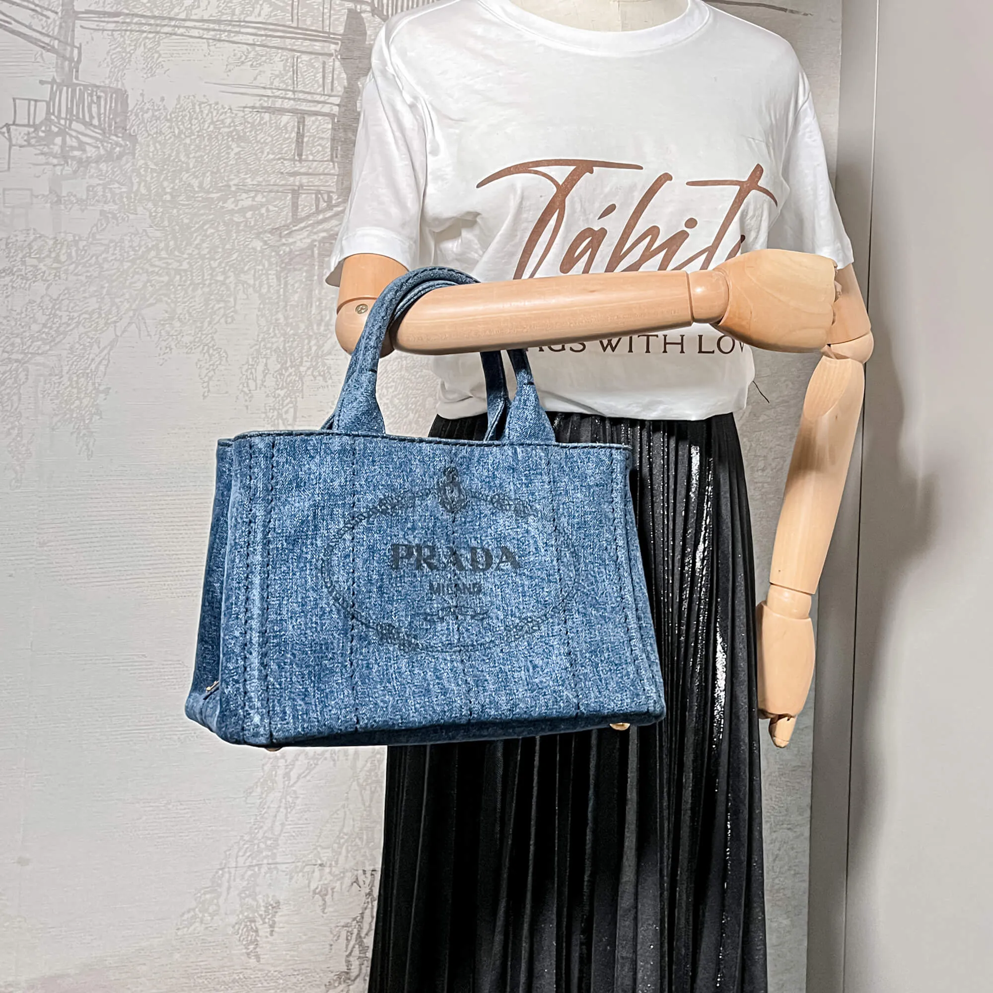 2-Way Denim Canvas Tote Bag Blue