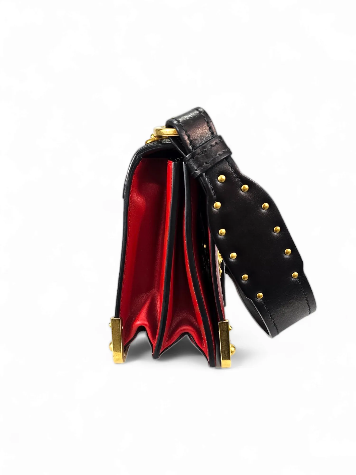 Bolsa Prada Cahier City Calfskin   Saffiano Vermelho e Preto  Ferragem Gold