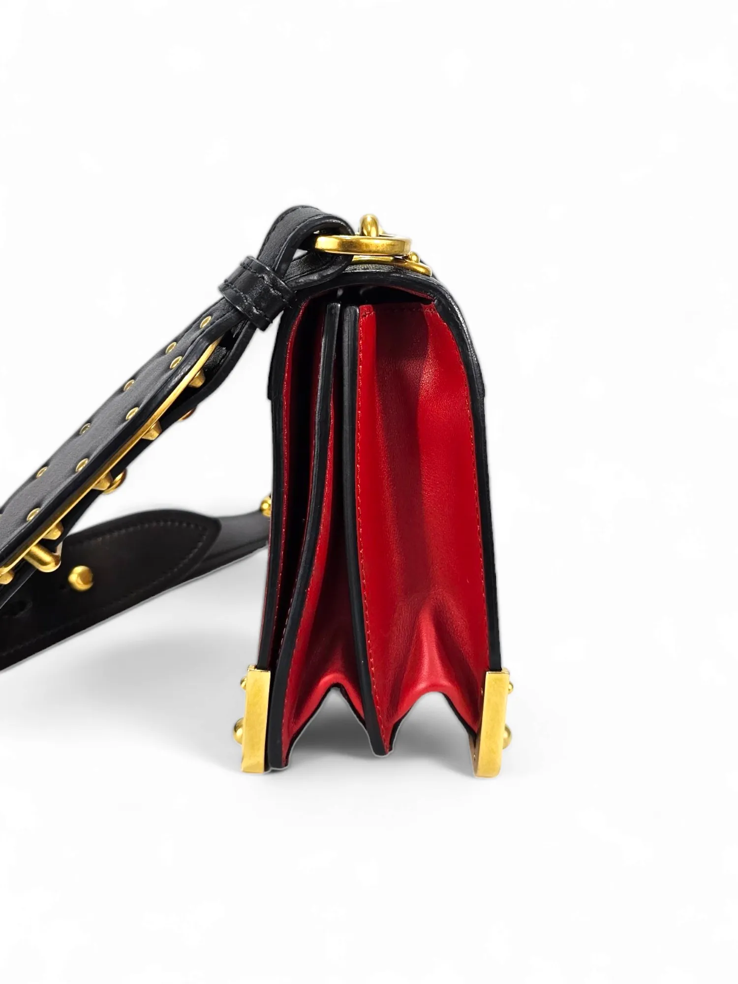 Bolsa Prada Cahier City Calfskin   Saffiano Vermelho e Preto  Ferragem Gold