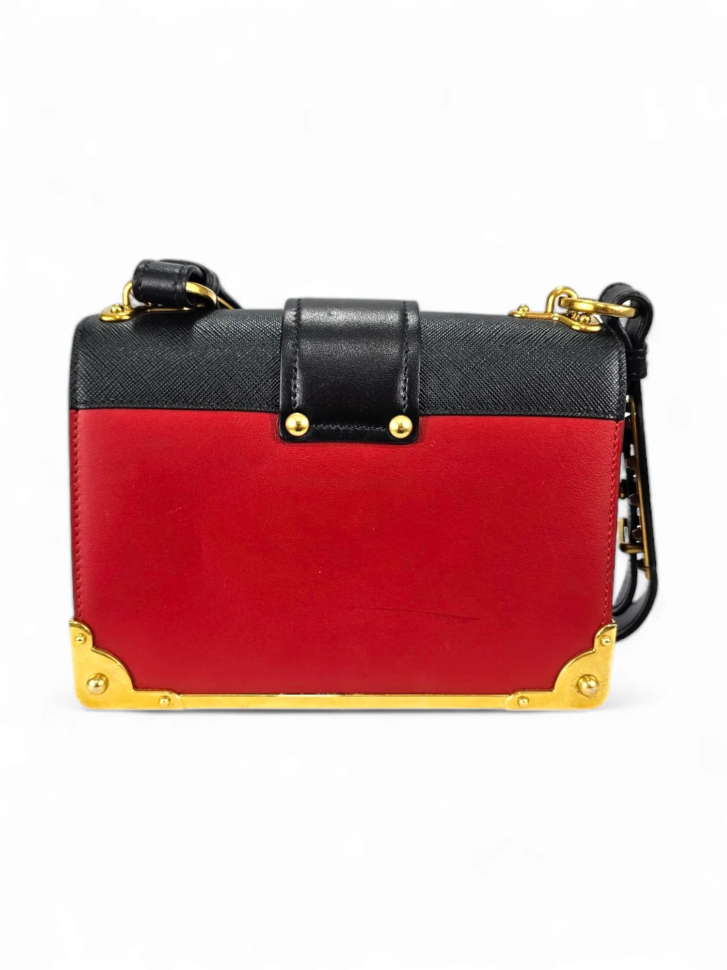 Bolsa Prada Cahier City Calfskin   Saffiano Vermelho e Preto  Ferragem Gold