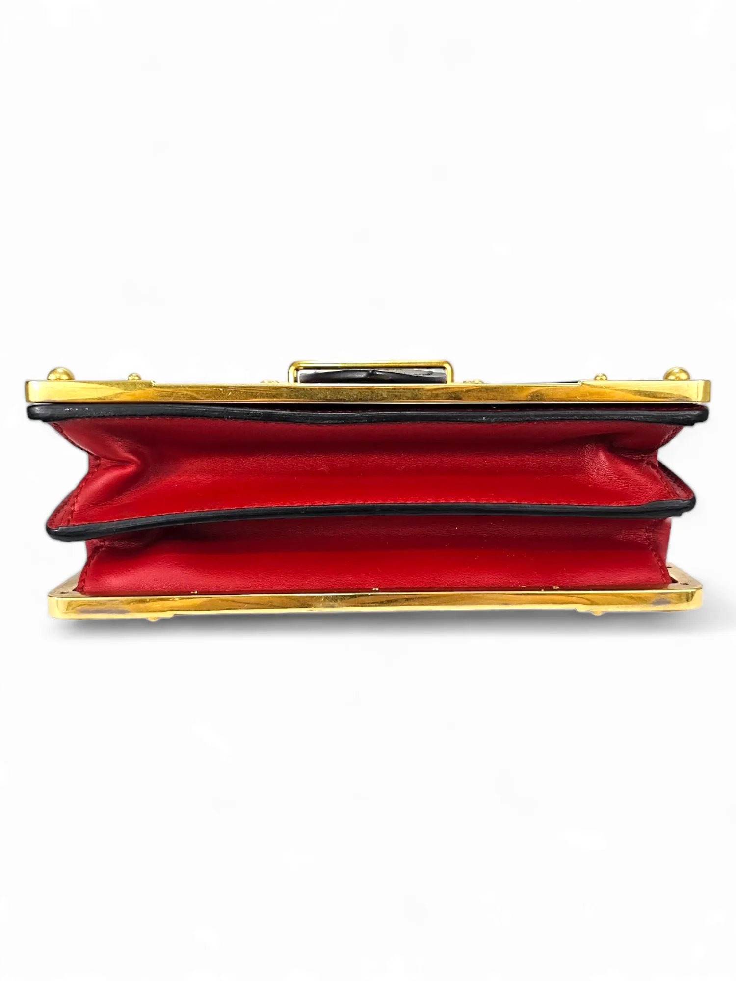 Bolsa Prada Cahier City Calfskin   Saffiano Vermelho e Preto  Ferragem Gold