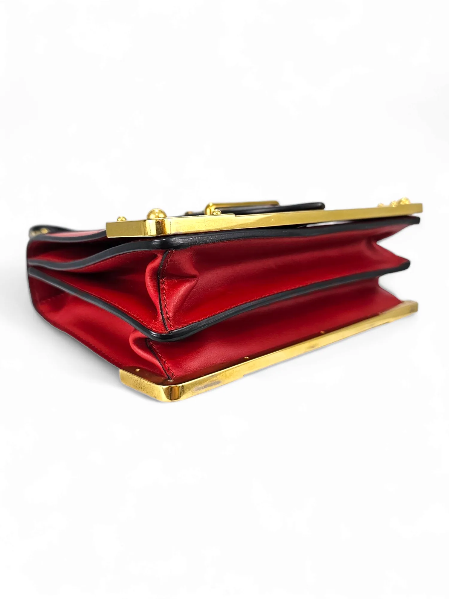 Bolsa Prada Cahier City Calfskin   Saffiano Vermelho e Preto  Ferragem Gold