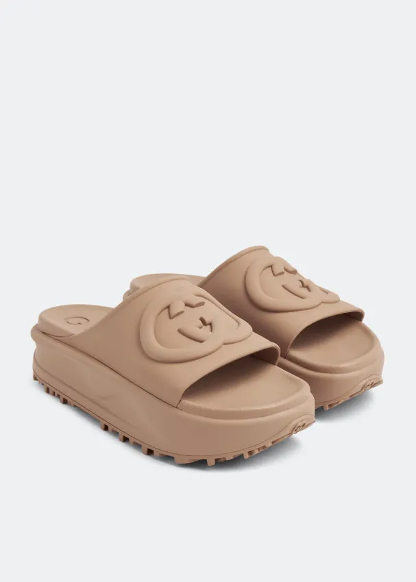 Brown Embossed G Slides