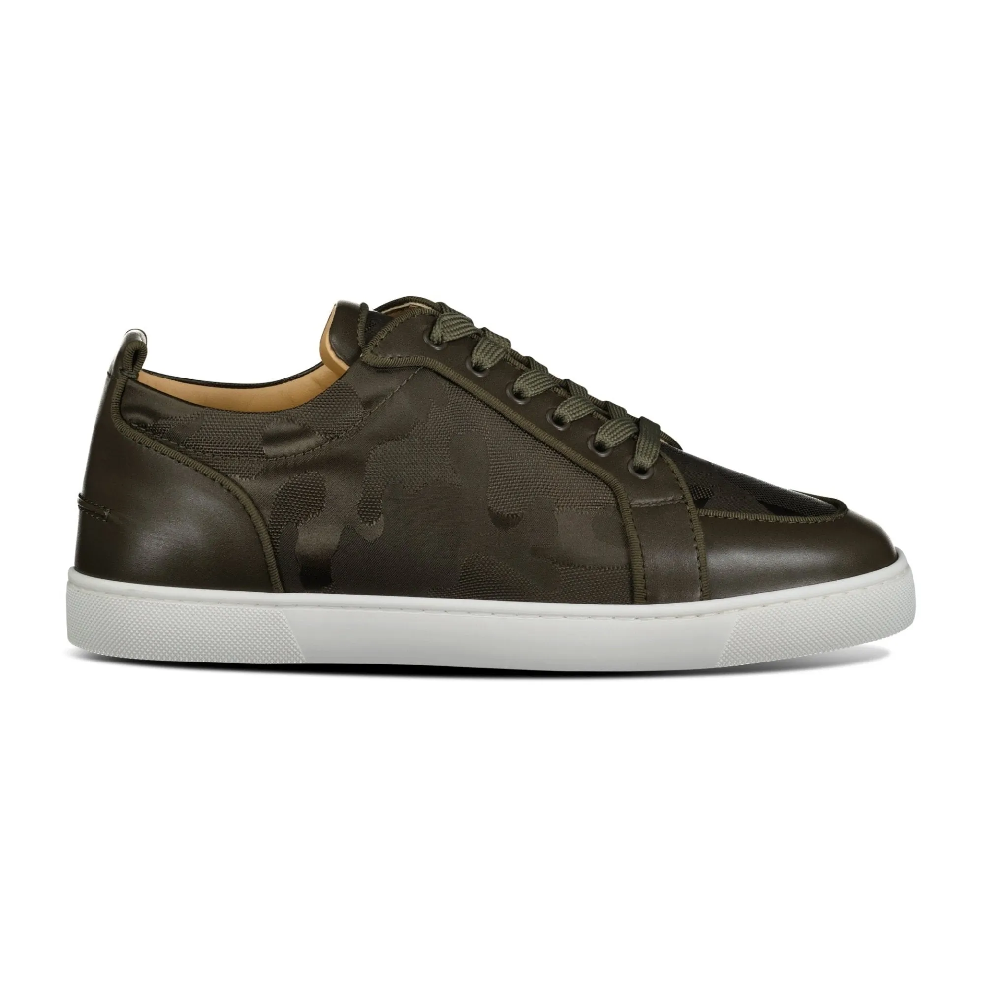 CHRISTIAN LOUBOUTIN RANTULOW LEATHER LOW TOP TRAINERS KHAKI GREEN