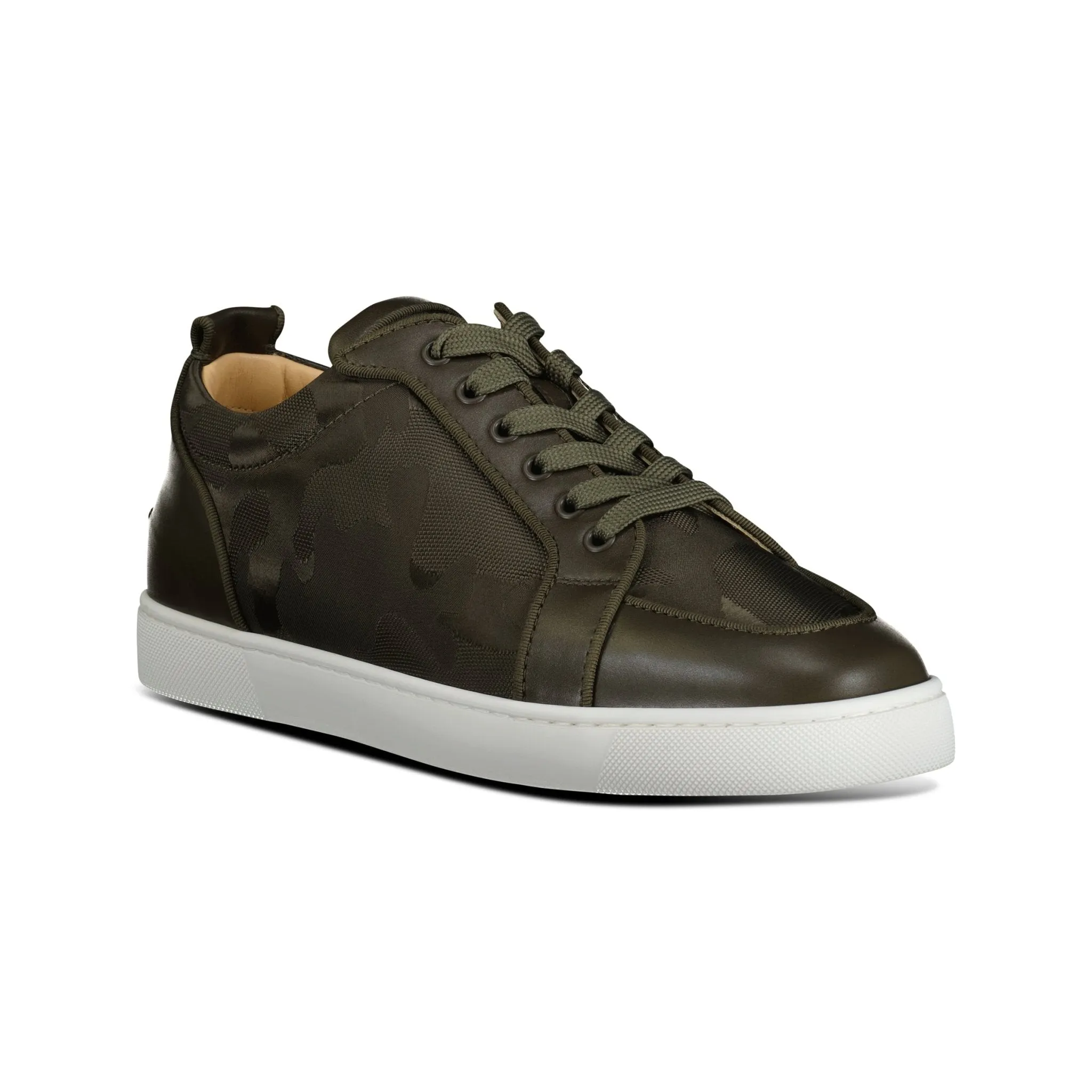 CHRISTIAN LOUBOUTIN RANTULOW LEATHER LOW TOP TRAINERS KHAKI GREEN