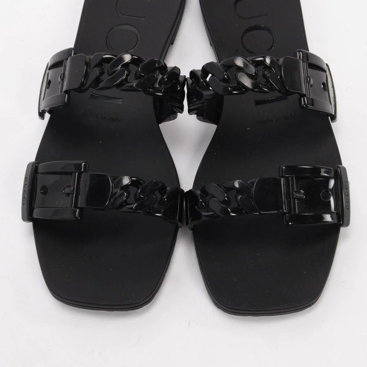 Gucci Black Rubber Chain Detail Sandals 35