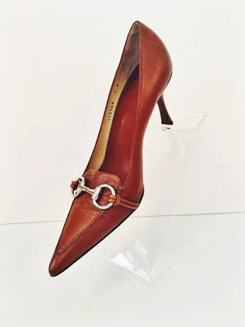 GUCCI Brown Leather Pointed Toe w/ Buckle Heels Size 7