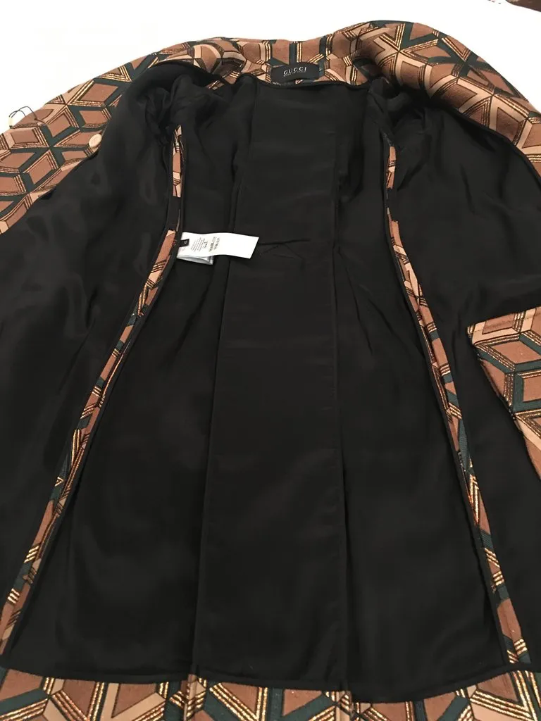 Gucci Geometric Copper and Tan Double Breasted Wool Coat