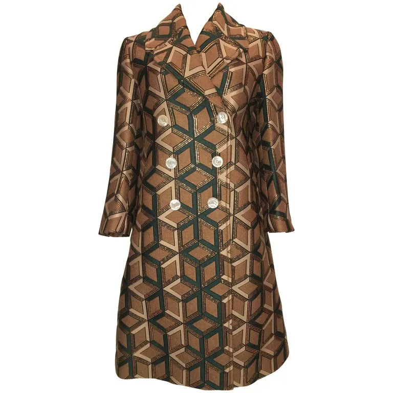 Gucci Geometric Copper and Tan Double Breasted Wool Coat