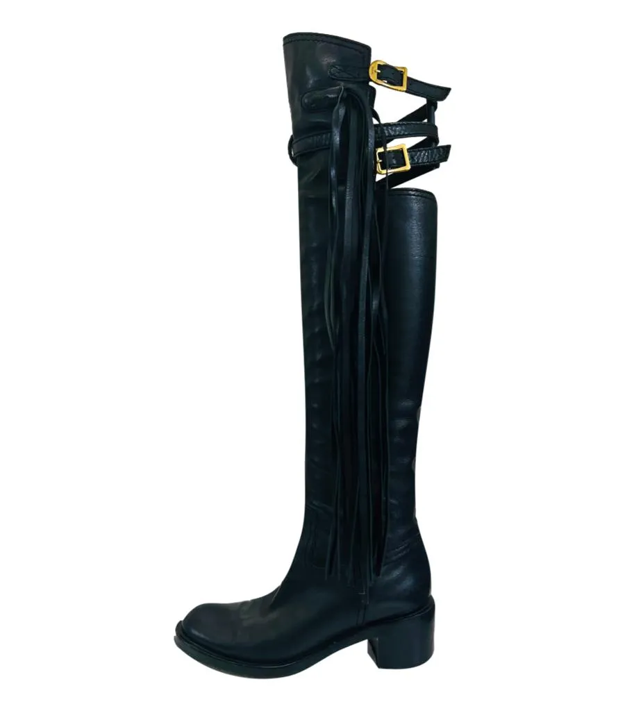 Gucci Over The Knee Fringe Leather Boots. Size 36