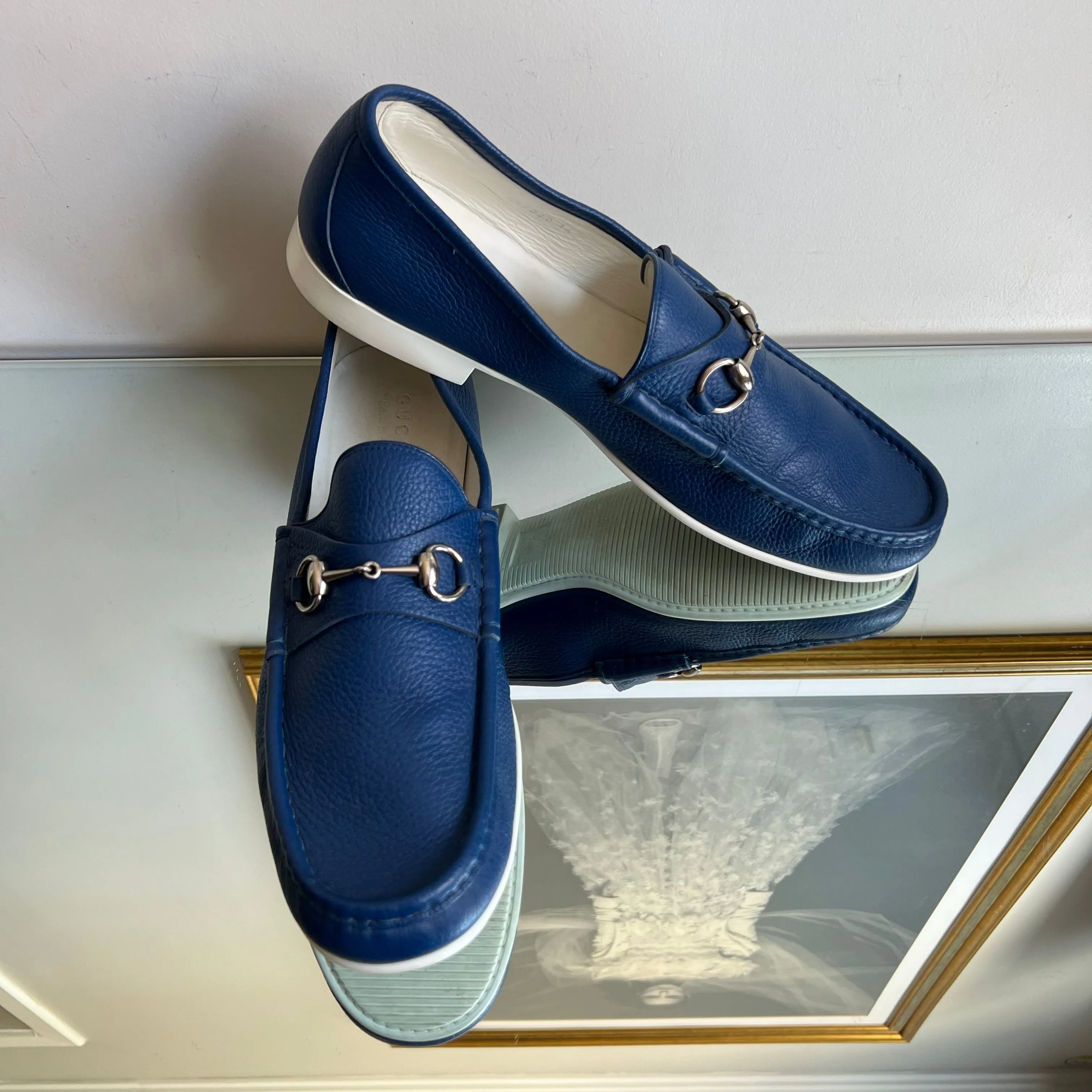 Mocassim Gucci Horsebit Couro Azul