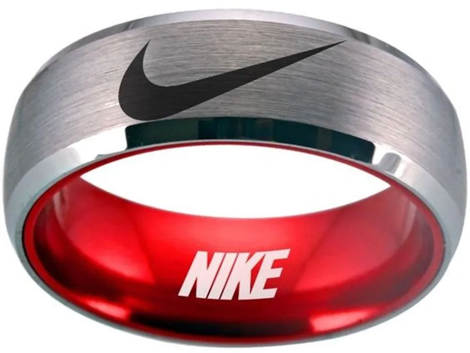 Nike Ring Matte Grey and Black Band Nike Wedding Ring #nike #nikeair #justdoit