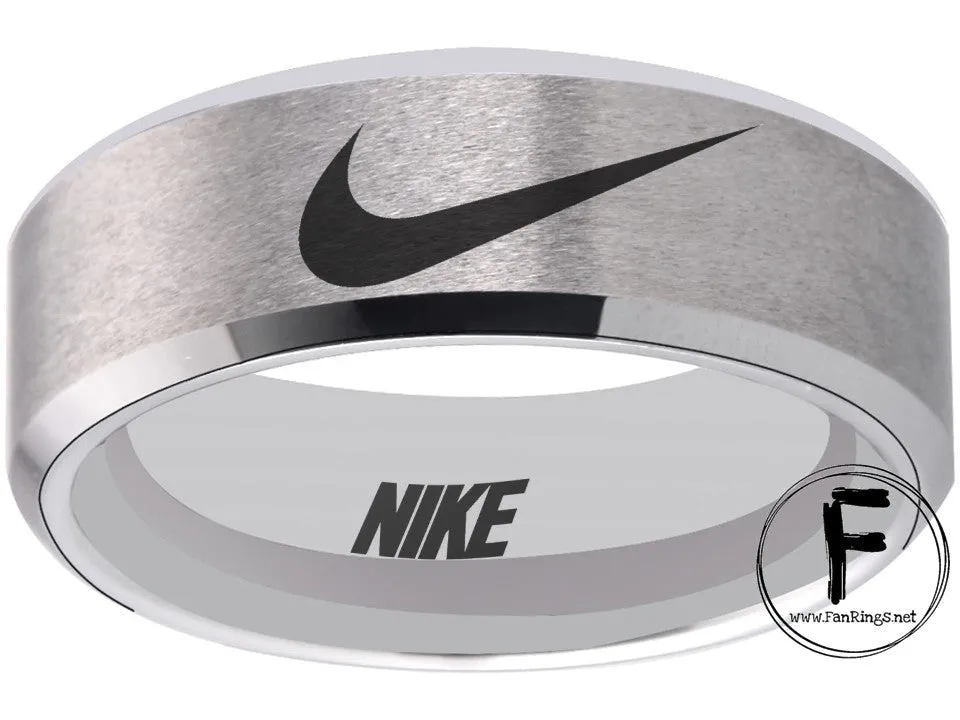 Nike Ring Matte Grey and Black Band Nike Wedding Ring #nike #nikeair #justdoit