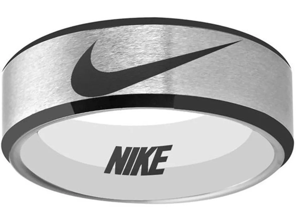 Nike Ring Matte Grey and Black Band Nike Wedding Ring #nike #nikeair #justdoit