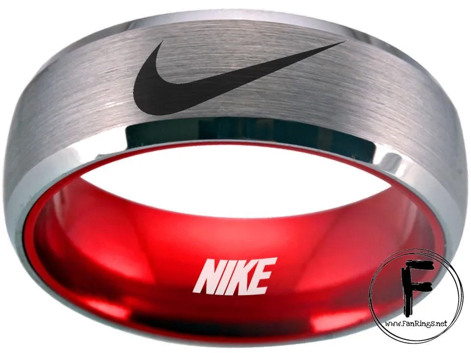 Nike Ring Matte Grey and Black Band Nike Wedding Ring #nike #nikeair #justdoit