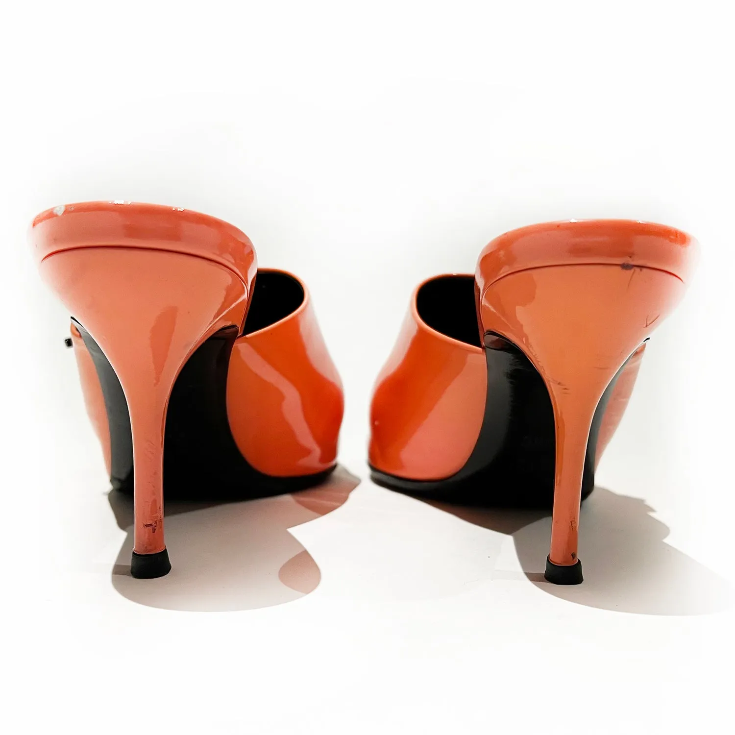 Orange Patent Leather Lace Accent Mules 38