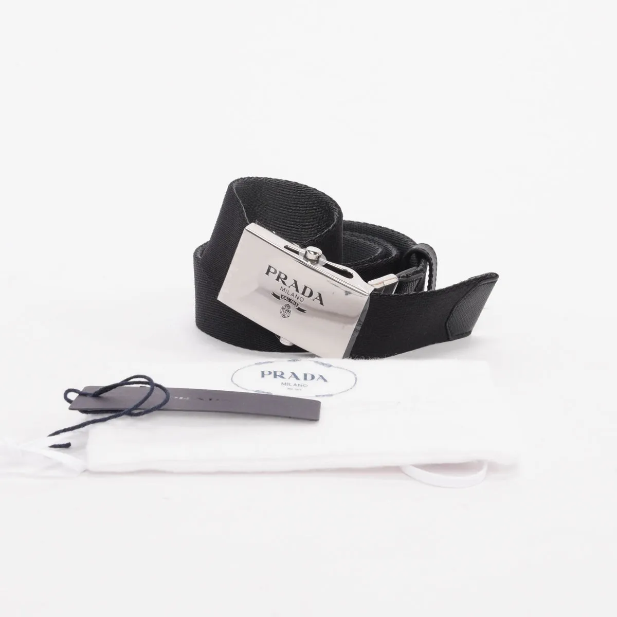 Prada Black & Grey Nylon Reversible Belt