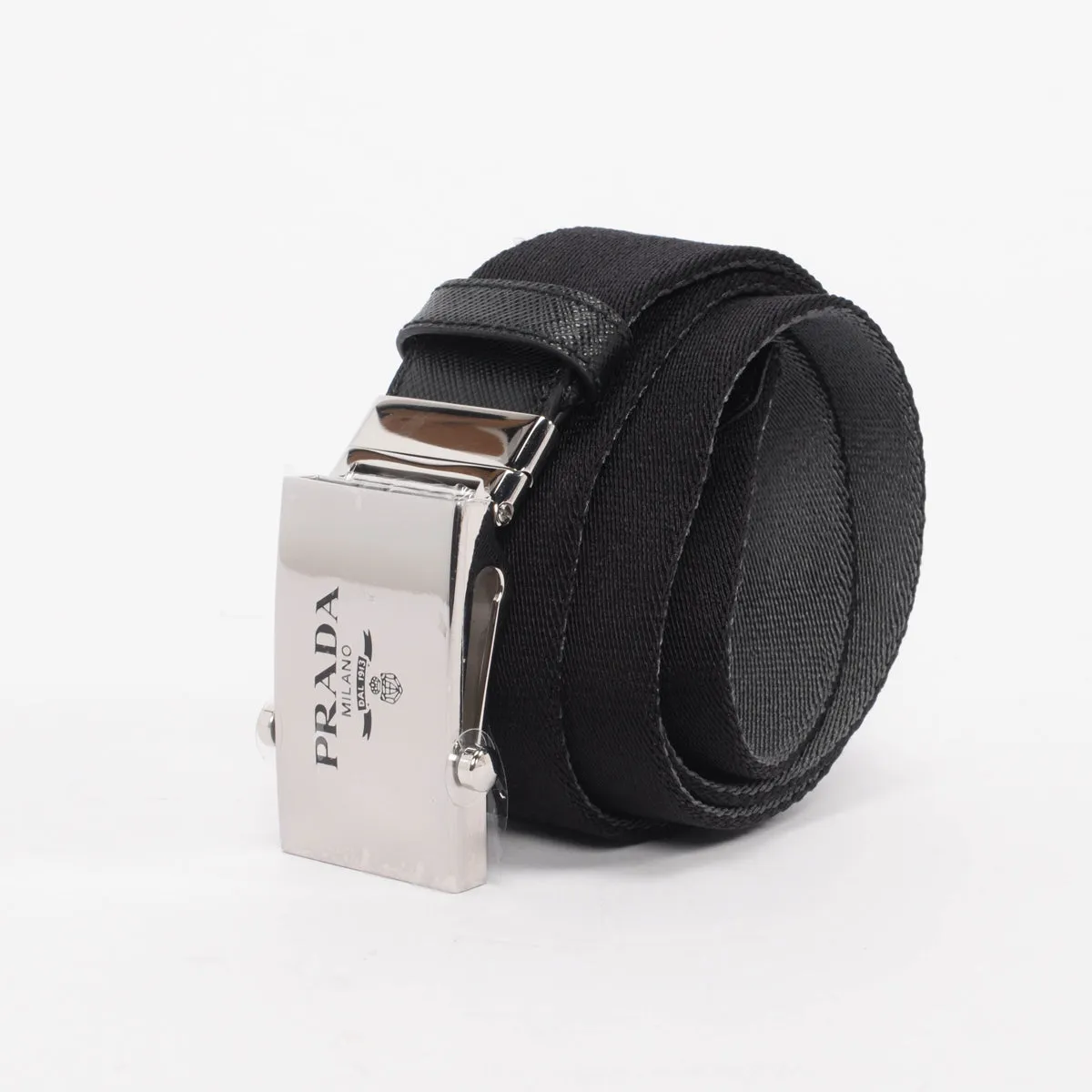 Prada Black & Grey Nylon Reversible Belt