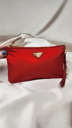 Prada Red Nylon Wristlet Clutch - 1115