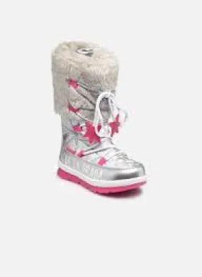 Silver with fuschia stars apreski boot