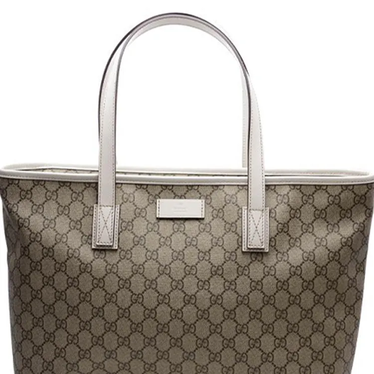 (WMNS) GUCCI Logo Leather Logo Canvas Large Capacity Tote Shoulder Bag Ebony / White Handbag 211137-KGDHR-9761