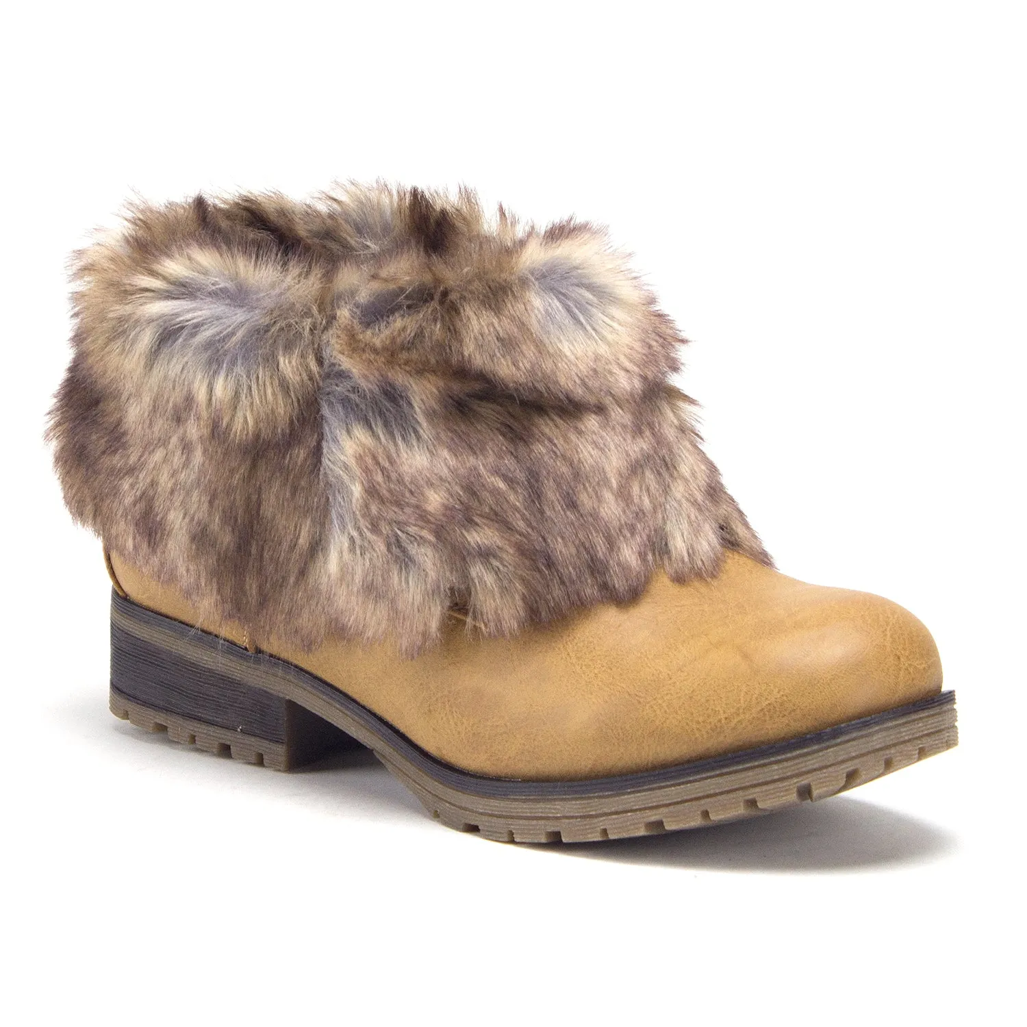 Women's Wynne-08 Ankle Bootie Fold Down Fur Combat Winter Chukka Boots