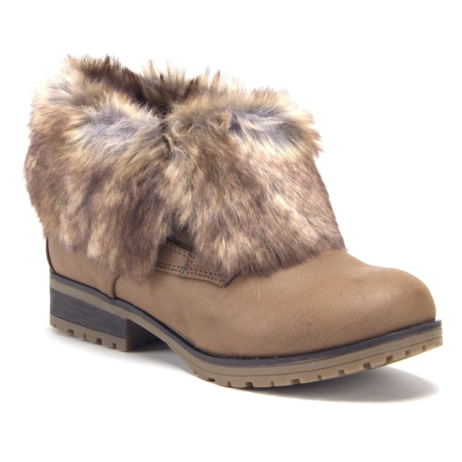 Women's Wynne-08 Ankle Bootie Fold Down Fur Combat Winter Chukka Boots